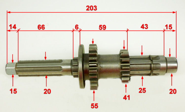 Вал 1 в сборе L=203мм (шестерня 14/25 зубьев) для МК-11000E(11-15)SEC